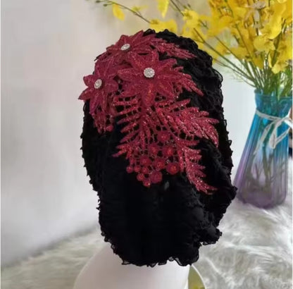 Women's Hairband Embroidery Turban Cap Head Wraps Muslim Headscarf Bonnet Hair Bands