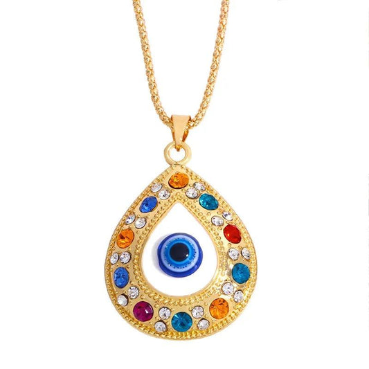 Turkish Evil Eye Necklace with Colourful Cubic Zirconia