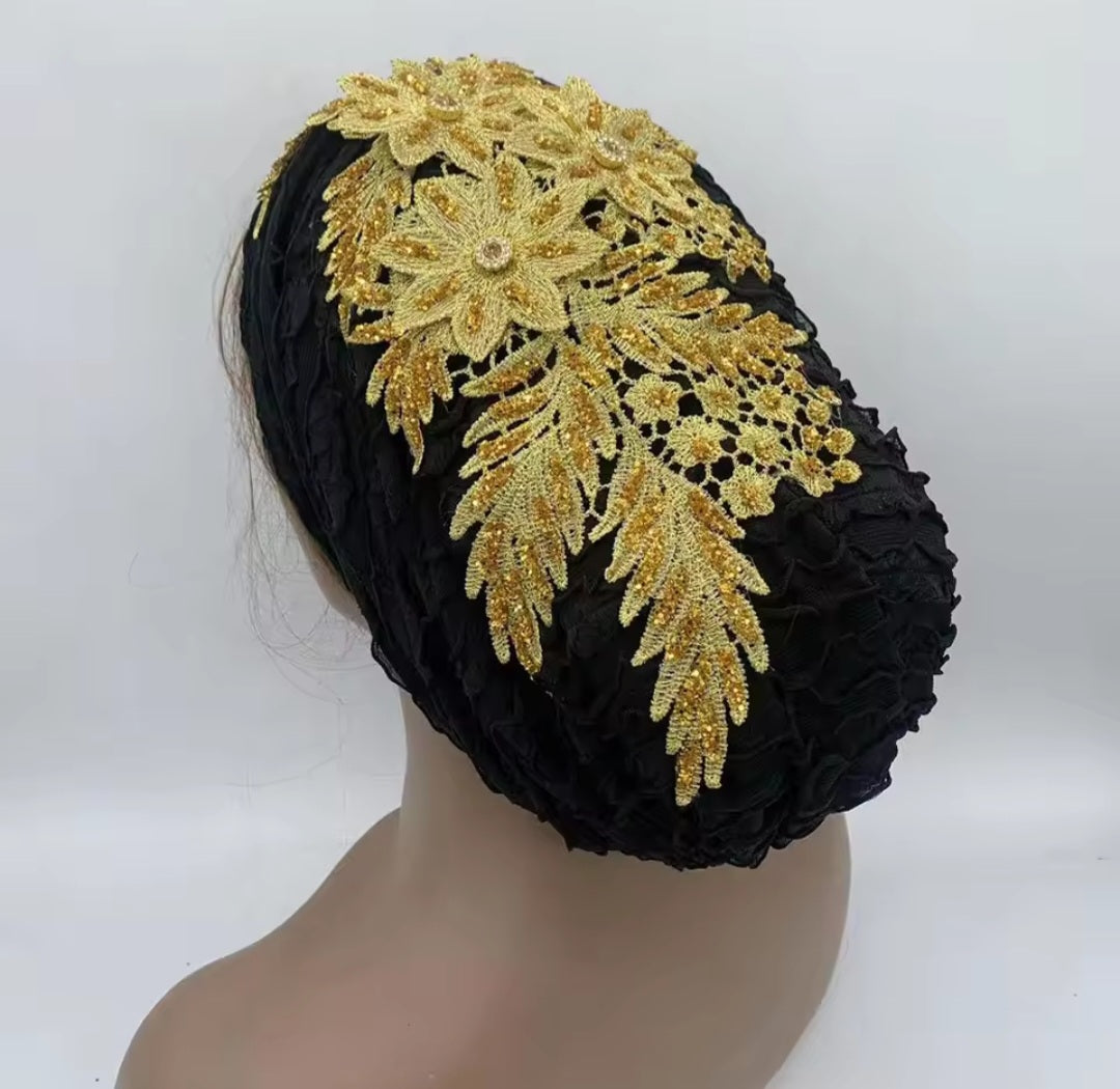 Women's Hairband Embroidery Turban Cap Head Wraps Muslim Headscarf Bonnet Hair Bands
