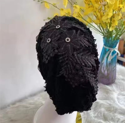Women's Hairband Embroidery Turban Cap Head Wraps Muslim Headscarf Bonnet Hair Bands