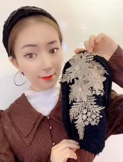 Women's Hairband Embroidery Turban Cap Head Wraps Muslim Headscarf Bonnet Hair Bands