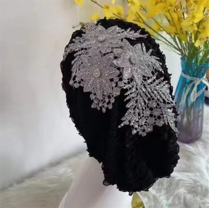 Women's Hairband Embroidery Turban Cap Head Wraps Muslim Headscarf Bonnet Hair Bands